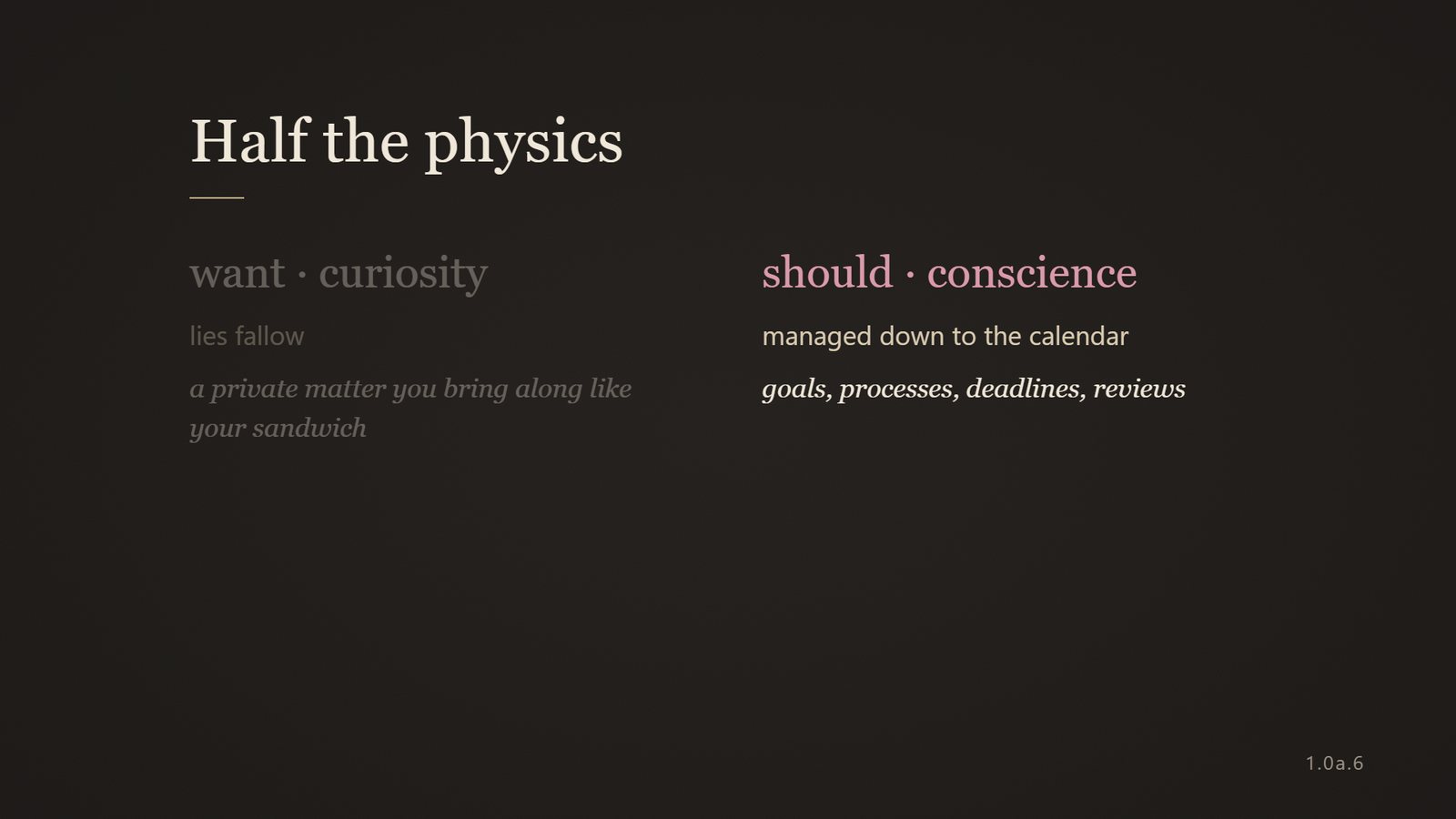 Half the physics: should is managed down to the calendar, want lies fallow