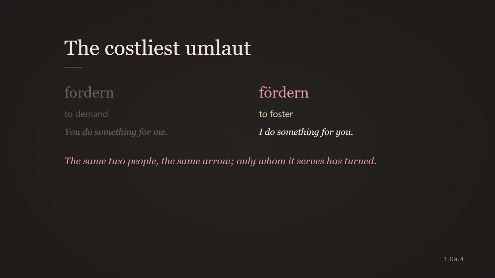 fordern, to demand: you do something for me. fördern, to foster: I do something for you